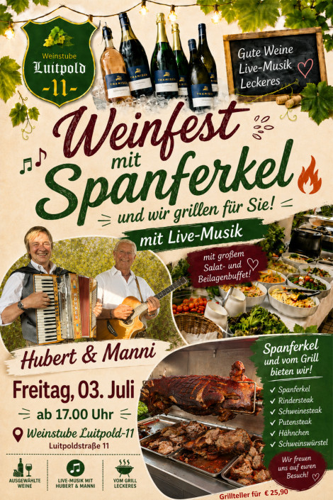 Freitag, 03.07., ab 17:00 Uhr, werfen wir den Grill für Sie an.
